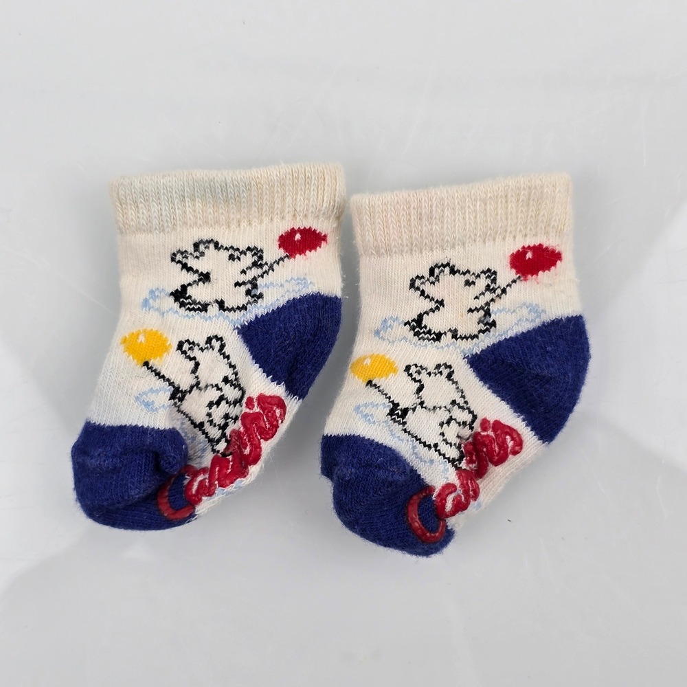 Vintage Carters Baby Socks 80s Primary Color Teddy Bear Balloons Blue Red 0-3